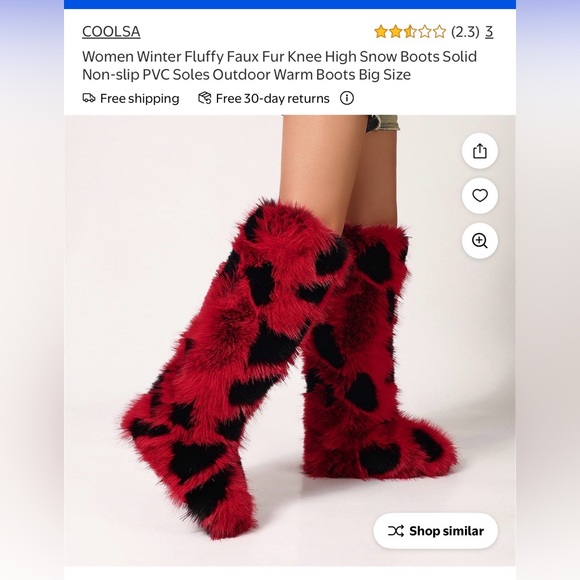 COOLSA Women's Red Faux Fur Winter Boots - Picture 2 of 8